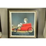 MACKENZIE THORPE (BRITISH 1957) 'FIREBALL', a figure sits in a home built soapbox go-kart at dusk,