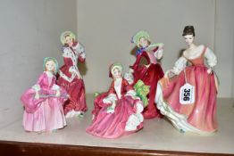 FIVE ROYAL DOULTON FIGURINES, comprising Fair Lady HN2835, Lydia HN1908, Autumn Breezes HN1934,