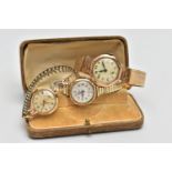 THREE LADIES WRISTWATCHES, the first a boxed 'Lanco' gold head wristwatch, hand wound movement,