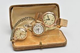 THREE LADIES WRISTWATCHES, the first a boxed 'Lanco' gold head wristwatch, hand wound movement,