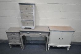 A CREAM PAINTED TWO DOOR CABINET, width 78cm x depth 35cm x height 82cm, a painted two drawer