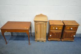A PAIR OF PINE BEDSIDE CABINETS (some surface scratches) along with an Edwardian satinwood pot