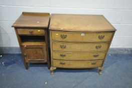 A 20TH CENTURY WALNUT CHEST OF FOUR LONG DRAWERS, on cabriole legs, width 77cm x depth 50cm x height