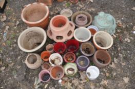 TWENTY SIX PLANT POTS of various shapes, sizes, designs and materials