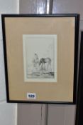 EDMUND BLAMPIED (1886-1966) 'THE COOLING STREAM', a dry point etching depicting two heavy horses