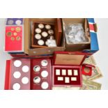A LARGE AND HEAVY BOX CONTAINING COINS AND COMMEMORATIVES, to include a coronation issue gold plated