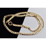 A YELLOW METAL CHAIN NECKLACE, a flat curb link chain necklace, fitted with a large spring clasp,