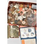 A TIN CONTAINING MIXED COINS, to include over 300 grams of pre 1947 silver etc