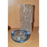 TWO PIECES OF WHITEFRIARS GLASSWARES, comprising a Geoffrey Baxter bark vase in Flint colourway,