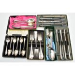 AN ASSORTMENT OF WHITE METAL CASED CUTLERY SETS PREDOMINANTLY SILVER PLATE, two full sets of 'Walker