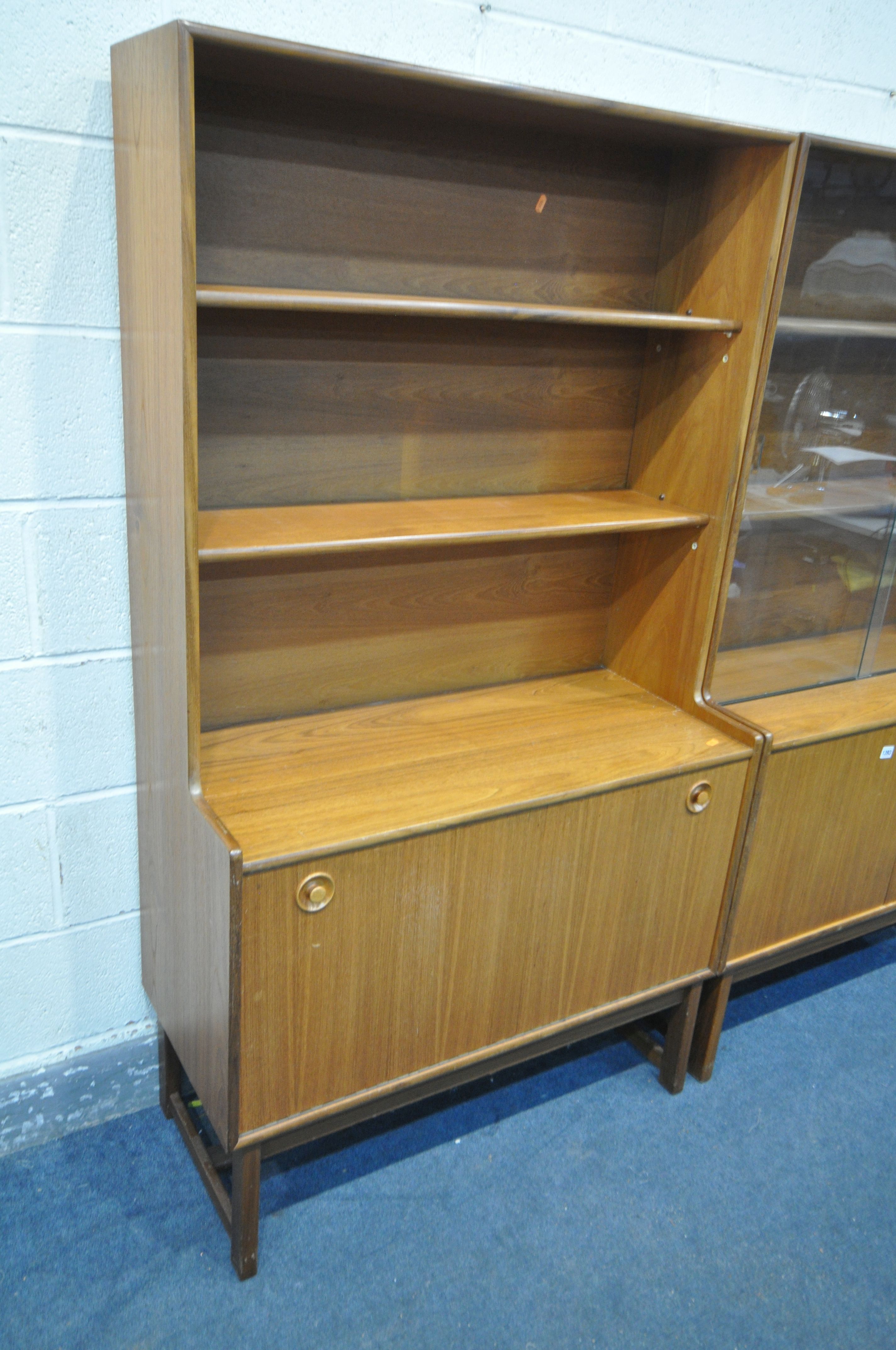 TWO MID CENTURY TEAK TURNIDGE OF LONDON BOOKCASES, comprising a double glazed bookcase above - Image 3 of 8