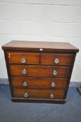 A VICTORIAN MAHOGANY CHEST OF TWO SHORT OVER THREE LONG DRAWERS, width 100cm x depth 47cm x height