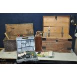 TWO BESPOKE WOODEN TOOLCHESTS to include chisels, screwdrivers, hammers, small tub of drill bits,