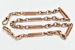 A YELLOW METAL FANCY LINK CHAIN, designed as a series of intertwined rectangular links and fancy