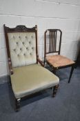 AN EDWARDIAN MAHOGANY PARLOUR CHAIR, and a mahogany chair (2)