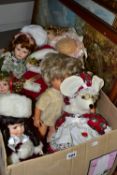 ONE BOX OF COLLECTABLE DOLLS AND TWO OIL PAINTINGS, to include eight Leonardo Collectable dolls,
