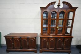 A CHERRYWOOD DINING SUITE, comprising an extending dining table, with one additional leaf,