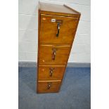 A VINTAGE MAHOGANY FOUR DRAWER FILING CABINET, width 38cm x depth 64cm x height 127cm (condition:-