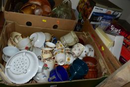 THREE BOXES AND LOOSE CERAMICS, GLASS, AN AIR FRYER AND SUNDRY ITEMS, to include a Royal