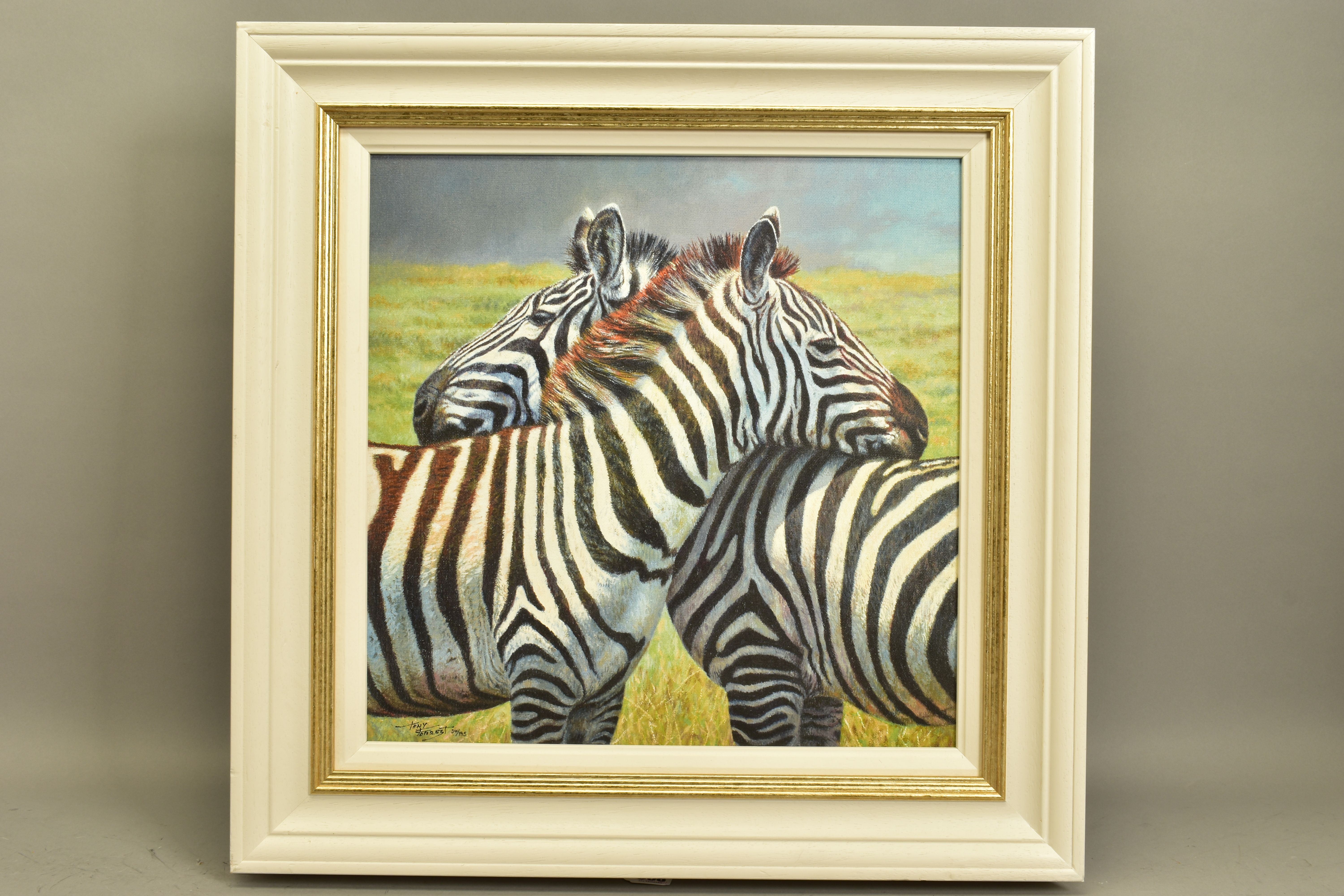 TONY FORREST (BRITISH 1961) 'NEAREST AND DEAREST', a signed limited edition print of zebras 34/