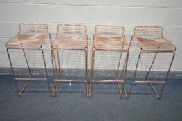 A SET OF FOUR ROSE GOLD COLOURED WIRE BAR STOOLS, height 85cm