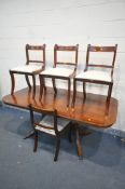 A MAHOGANY EXTENDING PEDESTAL DINING TABLE, with one additional leaf, extended length 231cm x closed