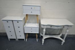 A CREAM PAINTED DRESSING TABLE, width 90cm x depth 47cm x height 80cm, with a loose triple