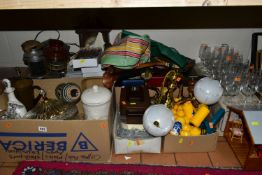 FIVE BOXES AND LOOSE CERAMICS, GLASS WARES AND MISCELLANEOUS ITEMS, to include a mid-twentieth