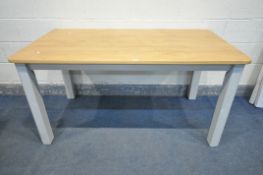 A PARTIALLY PAINTED PINE DINING TABLE, width 150cm x depth 91cm x height 77cm (condition - some