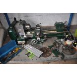 A WARCO METAL WORKING LATHE MODEL NO 818 along with collection of drill bits and lathe parts (PAT