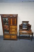 AN EDWARDIAN ROSEWOOD AND MARQUETRY INLAID BEDROOM SUITE, comprising a wardrobe with a single