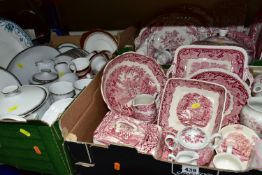 THREE BOXES OF DINNERWARE, to include a Duchess 'Winchester' (red) teapot, four cups, six saucers,