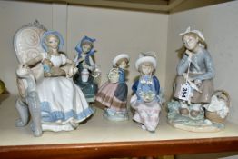 FIVE LLADRO FIGURES, comprising Girl with Doll No1211, designed by Antonio Ballester 1972, retired