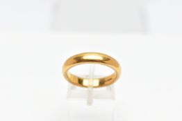A 22CT GOLD BAND RING, a plain polished yellow gold courted band ring, approximate dimensions