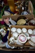 THREE BOXES OF CERAMICS AND SUNDRY ITEMS, to include a 1920s/early 1930s fifteen piece Paragon