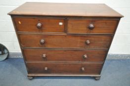 A VICTORIAN MAHOGANY CHEST OF TWO SHORT OVER THREE LONG DRAWERS, width 120cm x depth 58cm x height