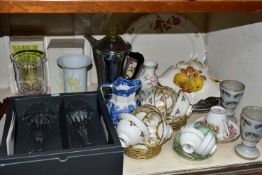 A GROUP OF CERAMICS AND GLASSWARES, ETC, to include a boxed pair of Waterford Crystal Millenium