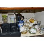 A GROUP OF CERAMICS AND GLASSWARES, ETC, to include a boxed pair of Waterford Crystal Millenium