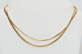 A YELLOW METAL NECKLACE, snake link chain, stamped 14k, approximate width of chain 3.3mm, length