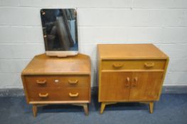 A MID CENTURY G PLAN BRANDON OAK DRESSING CHEST OF TWO DRAWERS, with a single mirror, width 76cm x
