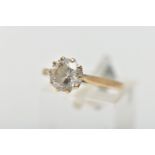 A 9CT GOLD SINGLE STONE RING, circular cut colourless cubic zirconia in a ten claw setting,