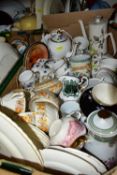 SIX BOXES OF ASSORTED TEA AND COFFEE SETS, to include a Palissy 'Clematis' pattern coffee pot, cream