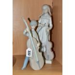 TWO LLADRO FIGURINES WITH A MUSICAL THEME, in matt finish, comprising Boy With Double Bass 4615,