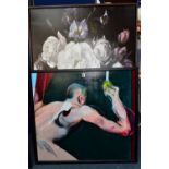 TWO MODERN DECORATIVE CANVAS PRINTS, comprising a detail from Francis Bacon's 'Man Turning on the