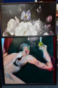 TWO MODERN DECORATIVE CANVAS PRINTS, comprising a detail from Francis Bacon's 'Man Turning on the