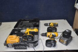 A DEWALT DW059 18V IMPACT WRENCH in case with one battery and charger, a DeWalt 18v drill driver