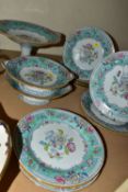 A VICTORIAN POTTERY 'JAVA' PATTERN FIFTEEN PIECE DESSERT SERVICE, possibly Charles Meigh & Sons,