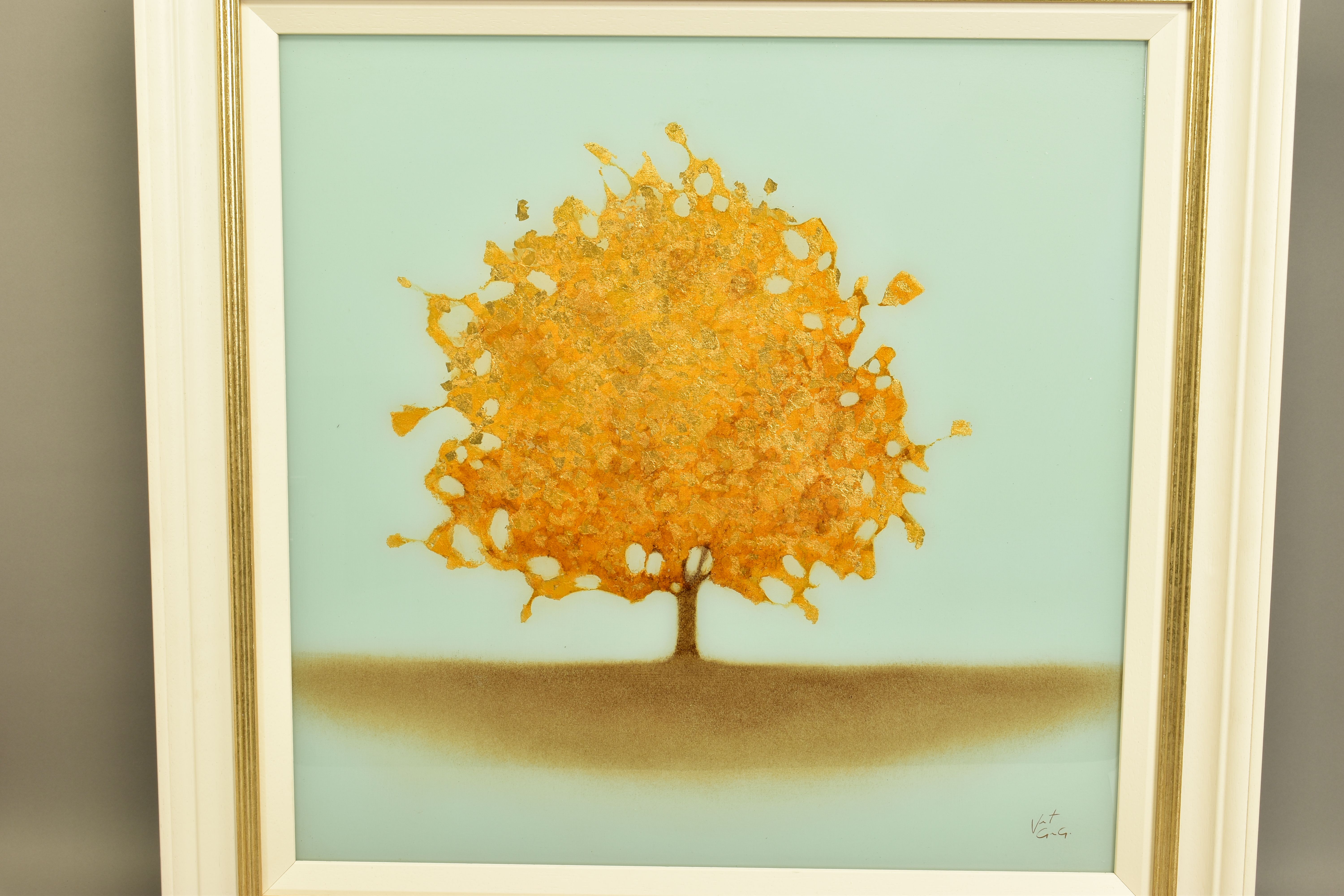 VINCENT GEORGE (AMERICAN CONTEMPORARY) 'GILDED MORNING I', a solitary tree against a blue - Image 2 of 3