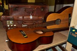 TWO CLASSICAL GUITARS AND TWO BROWN LEATHER SUITCASES, comprising a Torre 'Chica' 4436 classical