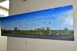 D. MITCHELL (CONTEMPORARY) CYCLISTS RIDING ALONG A RURAL ROAD, signed and dated bottom right 2002,